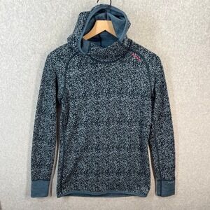 Devold Kvitegga Hoodie Womens M Merino Wool Blue White Static Knit Pullover Top